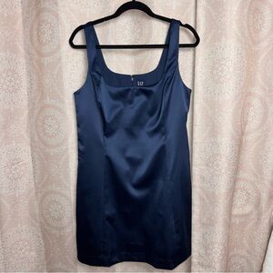 Gap NWT Silky Satin A-Line Silhouette Mini Dress Navy Blue Square Neck Sz Medium